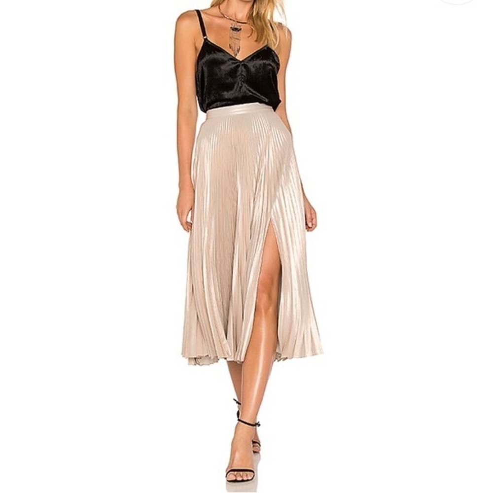 A.L.C. Bobby Rose Gold Metallic Pleated Midi Skirt Size 4